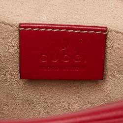 Pre Owned Gucci Red Matelassé Leather Small GG Marmont Shoulder Bag