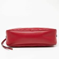 Pre Owned Gucci Red Matelassé Leather Small GG Marmont Shoulder Bag