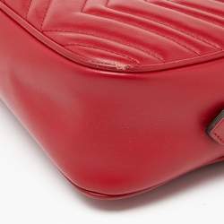 Pre Owned Gucci Red Matelassé Leather Small GG Marmont Shoulder Bag