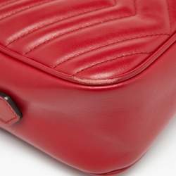 Pre Owned Gucci Red Matelassé Leather Small GG Marmont Shoulder Bag