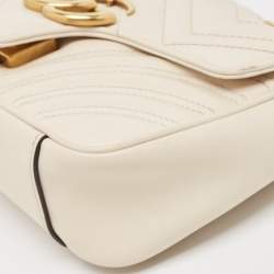 Gucci Off White Matelassé Leather Mini GG Marmont Shoulder Bag
