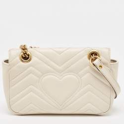 Gucci Off White Matelassé Leather Mini GG Marmont Shoulder Bag