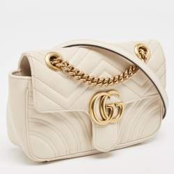 Gucci Off White Matelassé Leather Mini GG Marmont Shoulder Bag