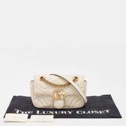 Gucci Off White Matelassé Leather Mini GG Marmont Shoulder Bag