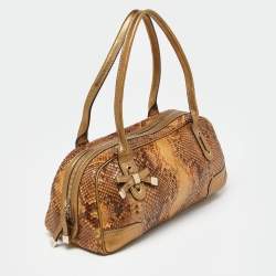 Pre Owned Gucci Gold/Brown Python and Leather Princy Boston Bag