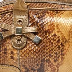 Pre Owned Gucci Gold/Brown Python and Leather Princy Boston Bag