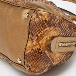 Pre Owned Gucci Gold/Brown Python and Leather Princy Boston Bag