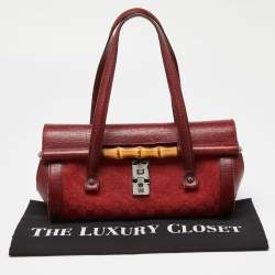 Pre Owned حقيبة غوتشى بولت بامبو جلد وكانفاس جى جى حمراء 