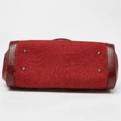 Pre Owned حقيبة غوتشى بولت بامبو جلد وكانفاس جى جى حمراء 