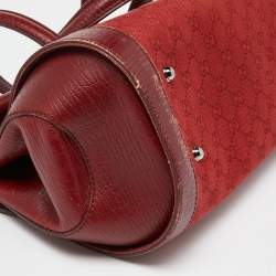 Pre Owned حقيبة غوتشى بولت بامبو جلد وكانفاس جى جى حمراء 