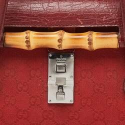 Pre Owned حقيبة غوتشى بولت بامبو جلد وكانفاس جى جى حمراء 