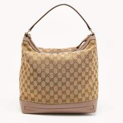 Gucci Dark Beige/Beige GG Canvas and Leather Mayfair Hobo