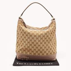 Gucci Dark Beige/Beige GG Canvas and Leather Mayfair Hobo