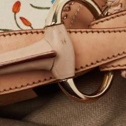 Pre Owned Gucci White Flora Canvas and Leather Small Horsebit Hobo