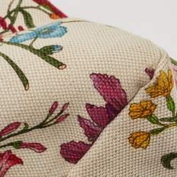 Pre Owned Gucci White Flora Canvas and Leather Small Horsebit Hobo