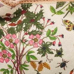 Pre Owned Gucci White Flora Canvas and Leather Small Horsebit Hobo