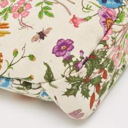 Pre Owned Gucci White Flora Canvas and Leather Small Horsebit Hobo