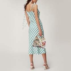 Pre Owned Gucci White Flora Canvas and Leather Small Horsebit Hobo