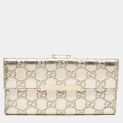 Gucci Metallic Gold Guccissima Leather Flap Continental Wallet