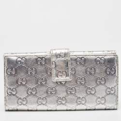 Gucci Silver Guccissima Leather Flap Continental Wallet