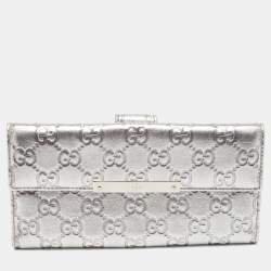 Gucci Silver Guccissima Leather Flap Continental Wallet