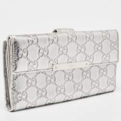 Gucci Silver Guccissima Leather Flap Continental Wallet