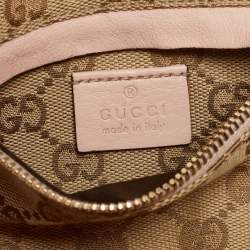 Gucci Beige/Pink GG Canvas and Leather Double Pocket Belt Bag