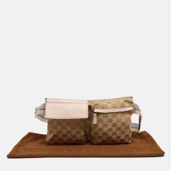 Gucci Beige/Pink GG Canvas and Leather Double Pocket Belt Bag