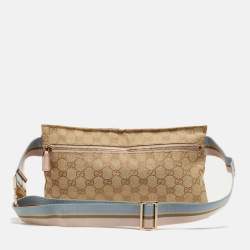 Gucci Beige/Pink GG Canvas and Leather Double Pocket Belt Bag