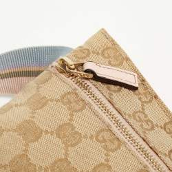 Gucci Beige/Pink GG Canvas and Leather Double Pocket Belt Bag