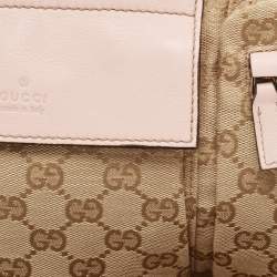 Pre Owned Gucci Pink/Beige GG Canvas and Leather Double Pocket Belt Bag