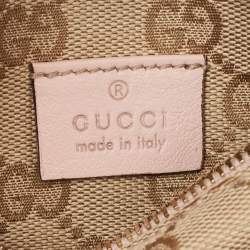 Pre Owned Gucci Pink/Beige GG Canvas and Leather Double Pocket Belt Bag