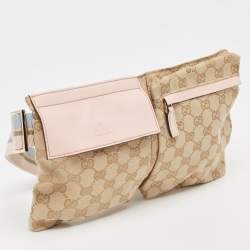 Pre Owned Gucci Pink/Beige GG Canvas and Leather Double Pocket Belt Bag