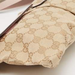 Pre Owned Gucci Pink/Beige GG Canvas and Leather Double Pocket Belt Bag