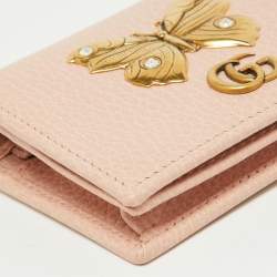 Gucci Pink Leather GG Marmont Butterfly Bifold Wallet