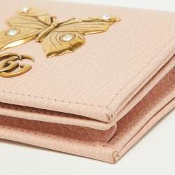 Gucci Pink Leather GG Marmont Butterfly Bifold Wallet