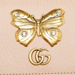 Gucci Pink Leather GG Marmont Butterfly Bifold Wallet
