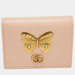 Gucci Pink Leather GG Marmont Butterfly Bifold Wallet