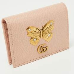 Gucci Pink Leather GG Marmont Butterfly Bifold Wallet