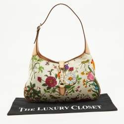 مملوكة مسبقًا Gucci Multicolor Botanical Floral Canvas and Leather Jackie O Bouvier Hobo