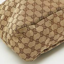 Pre Owned Gucci Beige/Brown GG Canvas and Leather Horsebit Handle Hobo