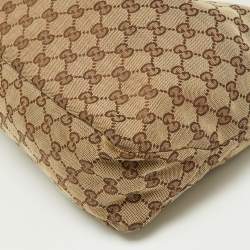Pre Owned Gucci Beige/Brown GG Canvas and Leather Horsebit Handle Hobo