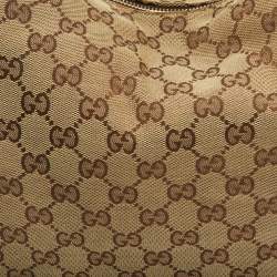 Pre Owned Gucci Beige/Brown GG Canvas and Leather Horsebit Handle Hobo