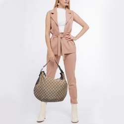 Pre Owned Gucci Beige/Brown GG Canvas and Leather Medium Pelham Hobo 