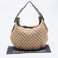 Pre Owned Gucci Beige/Brown GG Canvas and Leather Medium Pelham Hobo 