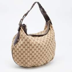 Pre Owned Gucci Beige/Brown GG Canvas and Leather Medium Pelham Hobo 
