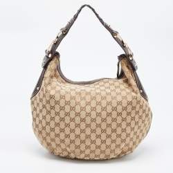 Pre Owned Gucci Beige/Brown GG Canvas and Leather Medium Pelham Hobo 