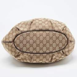 Pre Owned Gucci Beige/Brown GG Canvas and Leather Medium Pelham Hobo 