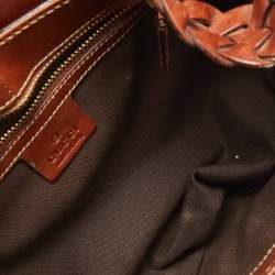 Pre Owned Gucci Brown/Beige GG Canvas and Leather Horsebit Flap Hobo