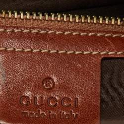 Pre Owned Gucci Brown/Beige GG Canvas and Leather Horsebit Flap Hobo